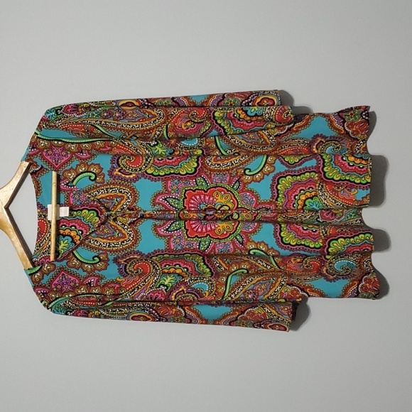 Chico's top women's size large colorful global 4" side slits artsy global - Picture 1 of 9